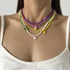 Anhänger Halsketten Großhandel Herz Halskette Perlen Kragen Lila Rosa Emaille Frauen Halsband