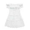 Casual Dresses Beach Style Semester Summer Dress Women kläder 2023 Sweet White Cutwork Brodery Ruffle Trim Off Shoulder Short