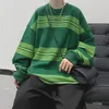 Herrtröjor Spring Autumn Striped Y2K Harajuku Hip Hop Sweatshirts Man Oversimase Casual Tops Lång ärm Löst Pullover Streetwear kläder