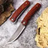 New Triple Steel Tanto / Drop Point Blade Red Sandalwood Handle Folding Pocket Knife with Leather Sheath Survival Knives Camping Portable EDC Tools