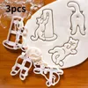 Bakvormen 3PCSSet Leuke Kat Kitten Cookie Mallen Fondant Cutter Biscuit Cake Gebak Schimmel Decoratie Keuken DIY Benodigdheden 231202