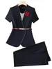 レディースツーピースパンツエレガントなオフィスレディースユニフォームスカートスーツ女性女性vネックブレザージャケットコートトップ2セットアウトフィット服