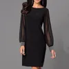 Vestidos casuais mulheres malha brilhante costura glamourosa preto v pescoço mini vestido manga longa corpo magro elegante senhora do escritório