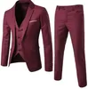 Męskie garnitury marka Blazer 3 sztuki wino czerwony elegancki szczupły dopasowanie sukienek kamizel