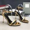 t.f Sandales à talons hauts minces Sandales à lanières de créateurs Chaussures de luxe Paris Robe Classiques Mode Dîner Club Femmes Talons Noir Mariage d'or A7XQ #