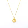 Catene Vera catena in oro giallo 18 carati puro da donna con perline a forma di cerchio con pendente a forma di O, collana a maglie 3g