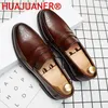 Dress Shoes Penny Loafers Men Casual Slip On Leather Big Size 38-46 Brogue Carving Loafer Driving Party