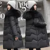 Mulheres para baixo parkas algodão parque jaqueta de inverno casaco grande decote de pele grosso longo moda com capuz avental 231202