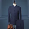 Mäns kostymer Klädstil Stand Två män Slim Boutique Wedding Fit Mens Chinese Fashion (Jacket Pants) 2023 Piece Collar Set