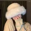 Baretten Koreaanse Mode Lange Fleece Emmer Hoeden Voor Vrouwen Zwart Wit Zachte Warme Muts Herfst Winter Reizen Veelzijdige Pluche Muts