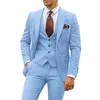 Men's Suits Lansboter Sky Blue Men Suit 3 Pieces Set Slim Notched Lapel Business Casual Wedding Party Groom Tuxedos Blazer Vest With Pants