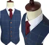 Men's Suits Lansboter Blue Men Suit Ckeck Tweed Custom Made Blazers Retro Tailor Slim Fit Wedding For 3 Piece Jacket Pants Vest