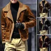 Vestes pour hommes Hommes automne hiver manteau col rabattu épais manches longues chaud peluche fermeture à glissière poches contraste couleur mi-longueur veste