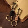 Nyckelringar retro stil brun äkta läderhänge enkel handvävd kohud rep bil nyckelring tillbehör herrs nyckelring rem