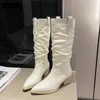 Boots Western Cowboy Boots Ladies Cowgirl Pointed Toe Denim Winter Women Knee High Boots Long Slip On Pleated Shoes Female 231202