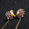 Orecchini pendenti Orecchini pendenti con perle acriliche a catena lunga staccabili carini per le donne Accessori per gioielli di moda con fiori di uccelli animali