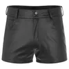 Shorts masculinos homens calças casuais de couro cuecas skinny totalmente forro bolsa boxer bottoms com zip para festivais clubwear pole dance