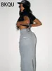 Robe de deux pièces 2023 Chic Ripped Denim Jupe Femmes Mode Découpe Taille Haute Droite Longues Jupes Streetwear Y2K Bleu Lavé Gland Jean 231202