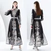 Retro-Druck, weißes Boho-Maxikleid, Damen-Designer, lange Ärmel, Revers, Knopfleiste vorne, schlanke, elegante Urlaubs-Hemdkleider, 2023, Frühling, Herbst, Paisley-Blumenmuster, Runway-Kleider