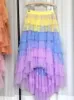 Skirts Fashionable Gradient Tulle Maxi Skirt Women 2023 Elegant Ruffles Irregular Hem Tiered Mesh High Waist Long Female Z549