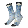 Chaussettes pour hommes chaussettes folles drôles pour hommes nuances de cubes bleus motif Hip Hop Vintage Design Art heureux sans couture imprimé garçons équipage