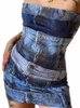 Vestidos sexy urbanos Hugcitar Denim Jeans Tubo estampado Mini Vestido para mujeres Bodycon Vintage Y2K Outfits Streetwear Club Fashion Clothing 231202