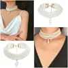 Choker Multilayer Pearl Necklace Vintage Imitation Multi-Strand Halsband bröllop smycken