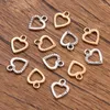 Charms 50st 12x15mm 2 färg grossist metalllegering liten tvåsidig ihålig hjärthänge för smycken som gör DIY handgjorda hantverk