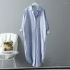 Camicette da donna 2023 Primavera Abbigliamento coreano Estate Vintage Lino Cotone Abito camicia bianca di media lunghezza per le donne Chic Top