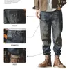 Estilo americano pesado retro casual jeans masculino novo outono lavagem pedra calças soltas tamanho grande calças estiramento 3