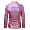 Men's Dress Shirts Fashion Men Shirt Top Attractive Autumn Button Down Disco Gold/Silver/Pink Lapel Long Sleeve Nightclub Party