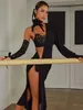Stage Wear ZYM Winter Women Latin Dance One Shoulder Dress With Underwear Long Sleeves Ballroom Rumba Com #2397