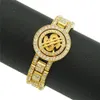 Hip Hop vergoldetes kubanisches Kettenarmband Punk Crystal Spin Dollar Miami Diamond Watch Link Armbänder