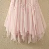 Kjolar tigena tutu tyll lång kjol för kvinnor 2023 sommar koreansk mode oregelbunden hem hög midja veckad mesh midi kvinnlig rosa