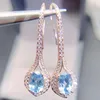 Kolczyki Dangle Natural Real Blue Topaz Drop K inkurację Luksusowy styl 925 srebrny srebrny 1.1ct 2pcs kamień szlachetny biżuteria J231155