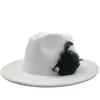 Baretten Witte Wol Vrouwen Veer Fedora Hoed Voor Winter Herfst ElegantLady Floppy Cloche Brede Rand Mannen Jazz Caps