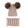 Akcesoria do włosów 0-2 lata Dziewczęta dzianina czapka Furka PoM Bobble Hat z szalikiem 2pcs Boys Ski Cap na zimową jesień