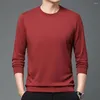 T-shirt à manches longues et col ras du cou pour homme, haut de couleur unie, pull décontracté, légèrement extensible