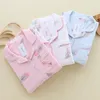 Mulheres sleepwear primavera outono mulheres pijama conjuntos pijama mujer pijama camadas duplas algodão crepe gaze manga longa casa terno loungewear