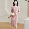 Casual Dresses Women Formal Dress Elegant Pink Slim Pencil Office Lady Work Party Autumn Winter