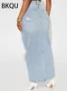 Robe de deux pièces 2023 Chic Ripped Denim Jupe Femmes Mode Découpe Taille Haute Droite Longues Jupes Streetwear Y2K Bleu Lavé Gland Jean 231202