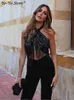 Kobiety Jumpsuits Rompers Velvet Tassel cekinowy halter kombinezonu kobiet bez rękawów Seksowne przyjęcie SUKUTY KOBIETA AUTUM Moda Slim Lady Rompers 231202