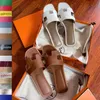 Designer Women Beach Slippers Sandals Flip Flops Slides for Woman Ladies Summer Casual Fashion Luxury Classic Flat Leather Solid Home Mlues Shoes Orange Skin