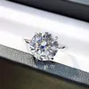 10mm clássico quatro garras anéis de casamento simples jóias finas real 100% 925 prata esterlina corte redondo grande branco moissanite festa feminino anel de noiva para presente de dia dos namorados