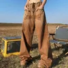 Женские джинсы COZOK JeansY2Kpants с необработанными краями, прямые американские джинсы в стиле ретро, облегающие брюки для мытья полов, коричневые широкие брюки, 231202