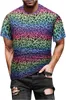 Camisas masculinas T-shirt Primavera Verão Casual Slim Leopard Print Padrão 3D Impresso Manga Curta Moda Roupas Street Top