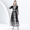 Retro-Druck, weißes Boho-Maxikleid, Damen-Designer, lange Ärmel, Revers, Knopfleiste vorne, schlanke, elegante Urlaubs-Hemdkleider, 2023, Frühling, Herbst, Paisley-Blumenmuster, Runway-Kleider