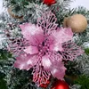 Flores decorativas 10 pçs glitter flor de natal artificial poinsétia cabeça árvore de natal decoração para casa ano navidad presente diy 16cm