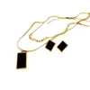 Ожерелье из титановой стали, черная карта, двухслойная женская цепочка для свитера с ключицей, длинный квадрат