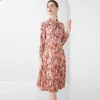 Robes de piste pour femmes, col à nœud, manches longues, imprimé Floral plissé, haute rue, mode de styliste, mi-longues